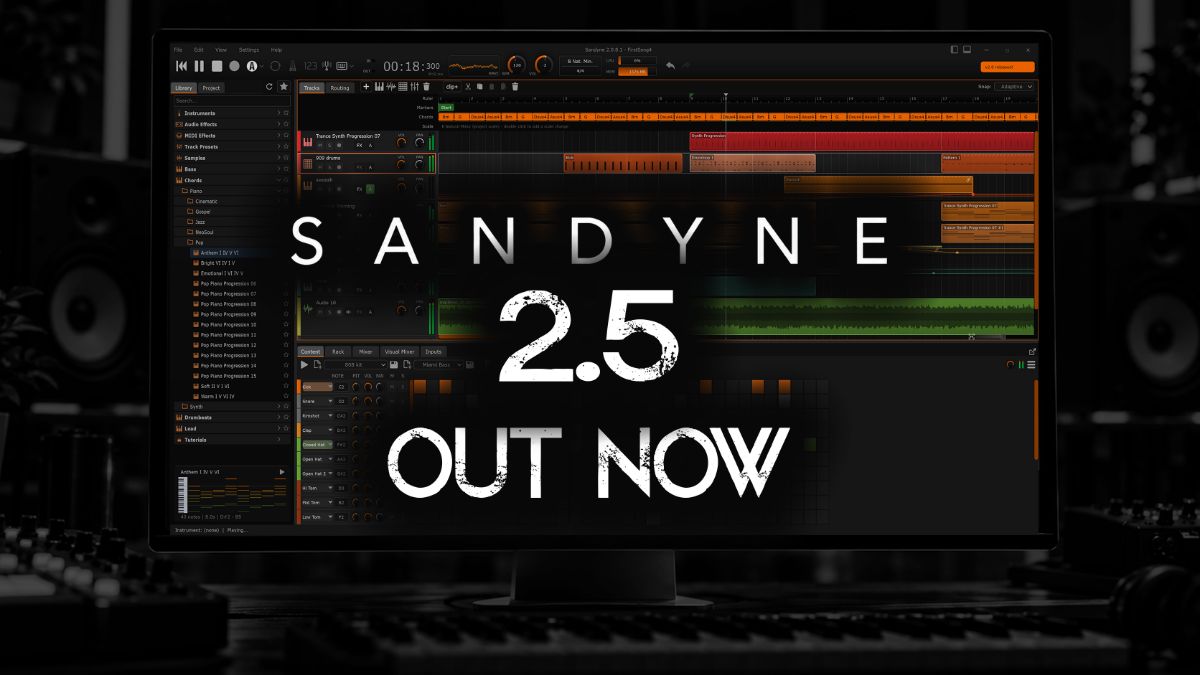 SANDYNE 2.5 out now — the app shown on a studio monitor.